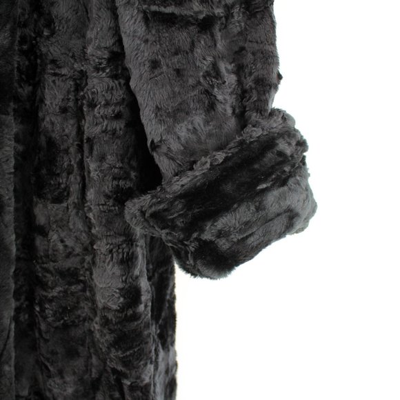 VTG Long Full Length Faux Fur Robe Coat Black Shawl Collar Roll Cuff Hinge Hook - Picture 3 of 10